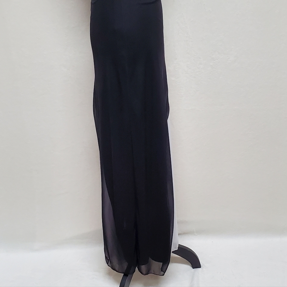 𝅺VINTAGE 1990s Taboo Black White Ruffle Asymmetrical Backless Halter Maxi Dress - Picture 11 of 16